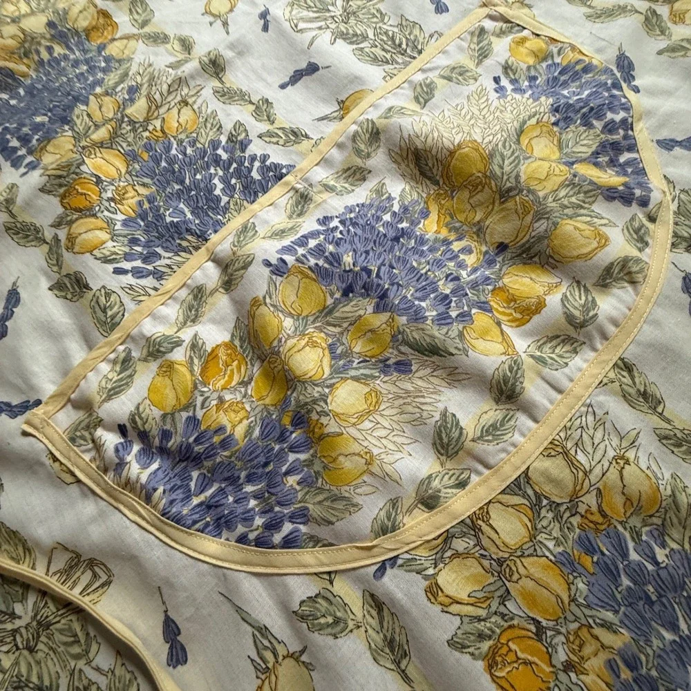 Tablecloths etc Floral Bib Apron Yellow Blue Lavender Roses Cottagecor Pocket